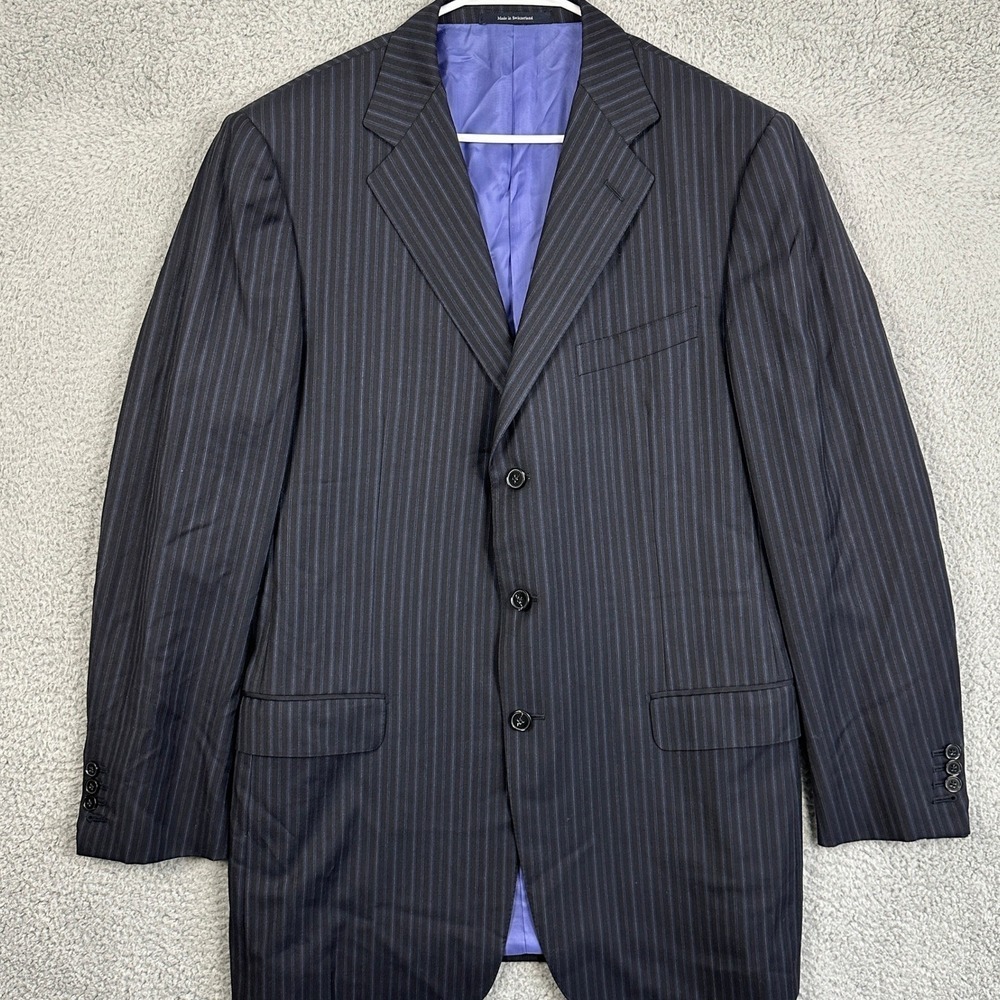 Ermenegildo Zegna Su Misura Mens 44L Blazer Sport Coat Black Blue Wool Pinstripe